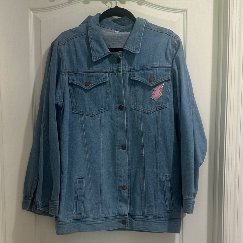 Classic Blue Denim Jacket with Pink Detail